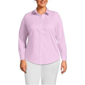Lands End No Iron Button Front Shirt Pink Amethyst Double Pinstripe - Size 26W